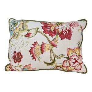Arhaus P. Kaufmann Green Floral Throw Pillow 12x17 Rectangular Cotton w Insert